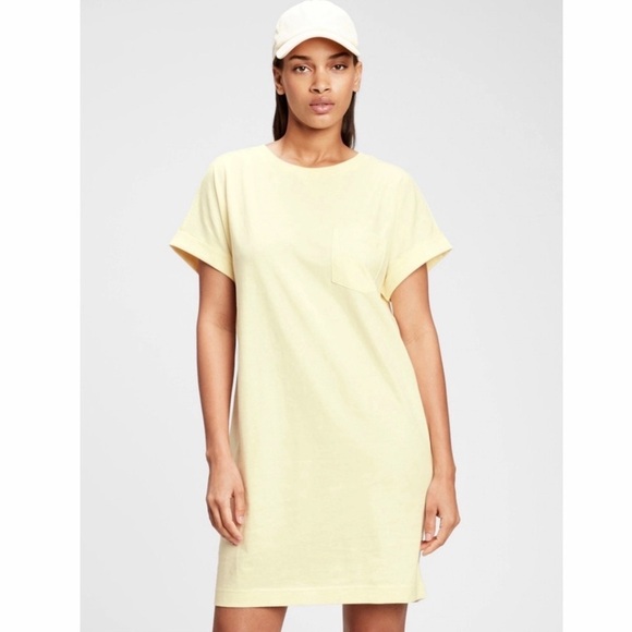 GAP Dresses & Skirts - NWT GAP DOLMAN ROLLED CUFF - TEE DRESS - SEMI FITTED - THICK COTTON - LEMON
